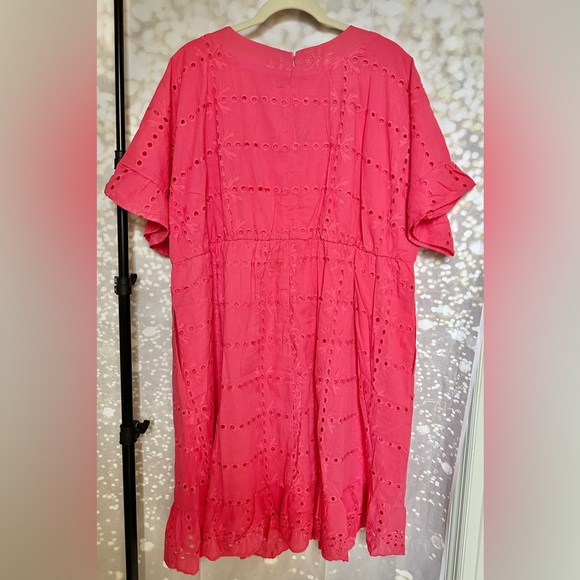 💖Davi & Dani Bright Pink Eyelet Babydoll Style Dress, Fully Lined- size 2XL - Picture 6 of 11